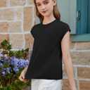 ZDC Girls Short Cap Sleeve T Shirts Kids Crewneck Summer Tops Basic Tees 5-14 Years (Black, L)