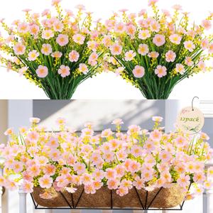 MACTING Artificial Flowers for Outdoors 12 Bundles Fake Flowers UV Resistant No Fade Faux Outdoor Plants for Indoor Outside Planters Garden Porch Yard Window Home Summer Decorations(Pink)