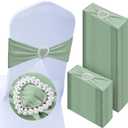 VitalCozy 100 Pcs Spandex Chair Sashes with Heart Shaped Buckle Slider Stretch Chair Cover Band Universal Elastic Ties for Wedding Banquet Event Party Decoration(Sage Green)