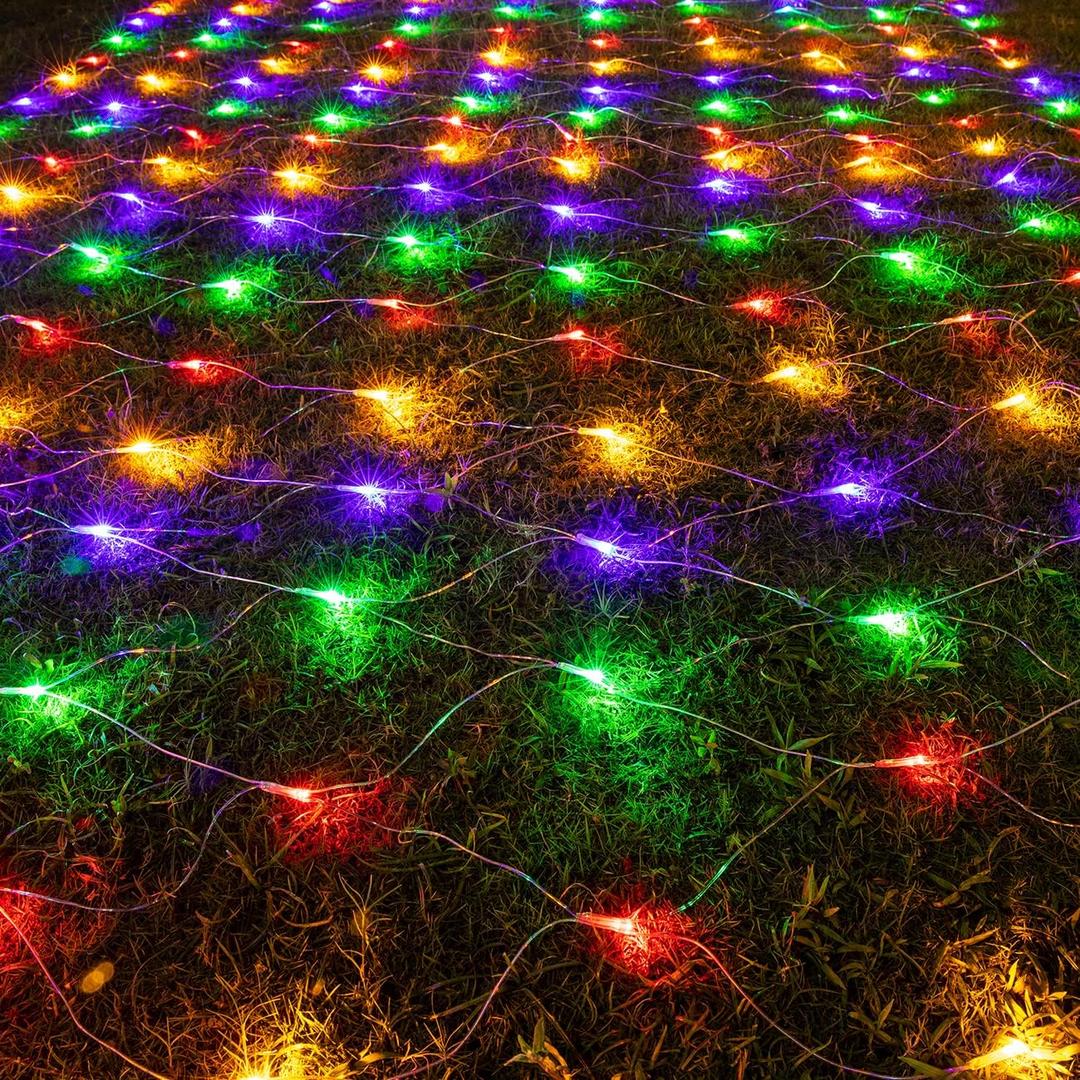 AWQ 360 LED 13.1ft x 6.6ft String Lights Christmas Net Mesh Lights 8 Modes for Christmas Wedding Party Home Garden Lawn Bushes Indoor Outdoor Decor (13.1ft x 6.6ft, Multicolor)
