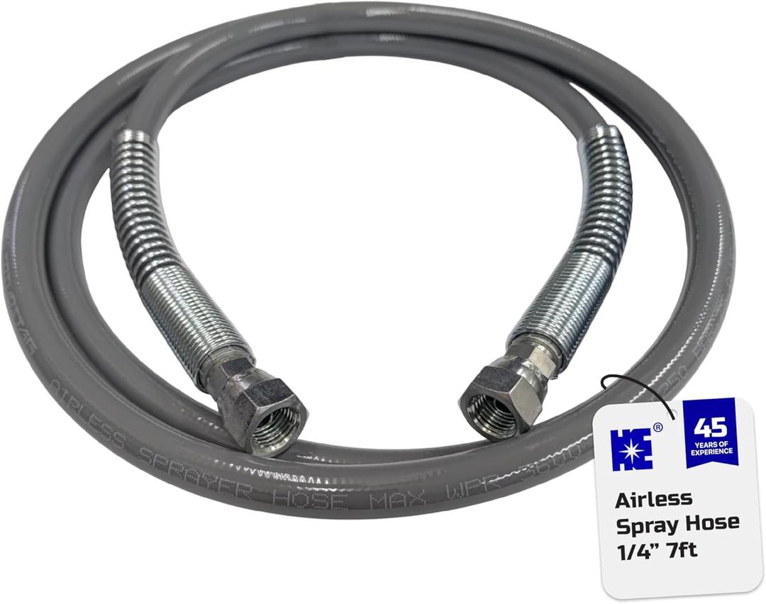 Cosmostar 1/4" x 7' Airless Paint Sprayer Whip Hose  Flexible, 3600 PSI Max Pressure, Durable, Universal Fit - (FBE) 245798
