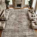 Homemate Washable Rug 9x12 Area Rugs - Vintage Faux Wool Rugs for Living Room Bedroom Dining Room - Non Slip Foldable Carpet Indoor Area Rug for Home Decor 9'x12', Brown