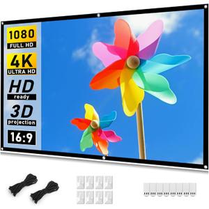 Projector Screen 72 inch, Movie Projector Screen 16:9 HD Foldable and Portable Anti-Crease Indoor Outdoor Projection Double Sided Video Projector Screen for Home, Party, Office, Classroom