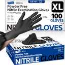 Supmedic Disposable Nitrile Gloves, Chemical Resistant, Powder-Free, Latex-Free, Food Safe, Medical Exam Gloves, Black, X-Large, 2 Pack of 100 Pcs