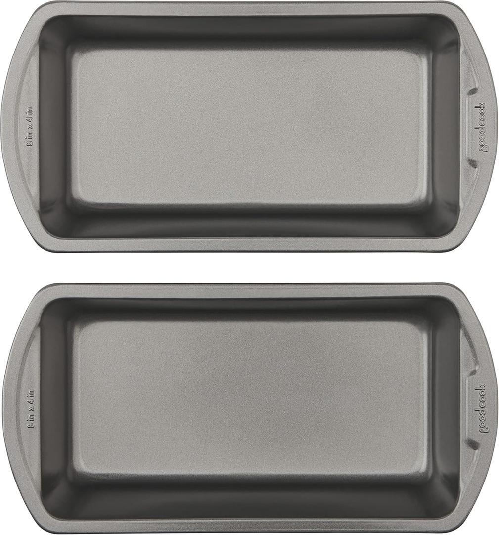 GoodCook Nonstick Loaf Pan 8 x 4-Inch Heavy-Duty Steel Bakeware with Easy-Clean Non-Stick Coating, Oven & Dishwasher Safe Pan for Meatloaf Breads Lasagnas Casseroles & More, Set of 2, Gray
