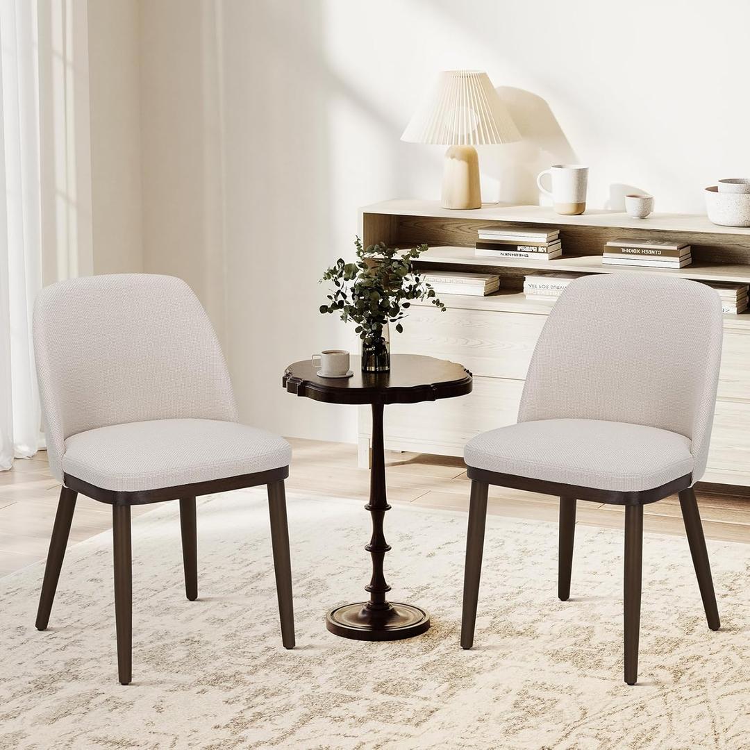 COLAMY Upholstered Dining Chairs Set of 2, Modern Kitchen Chairs with Back, Fabric Side Chair with Wood Legs for Dining Room Kitchen Restaurant, Beige 
