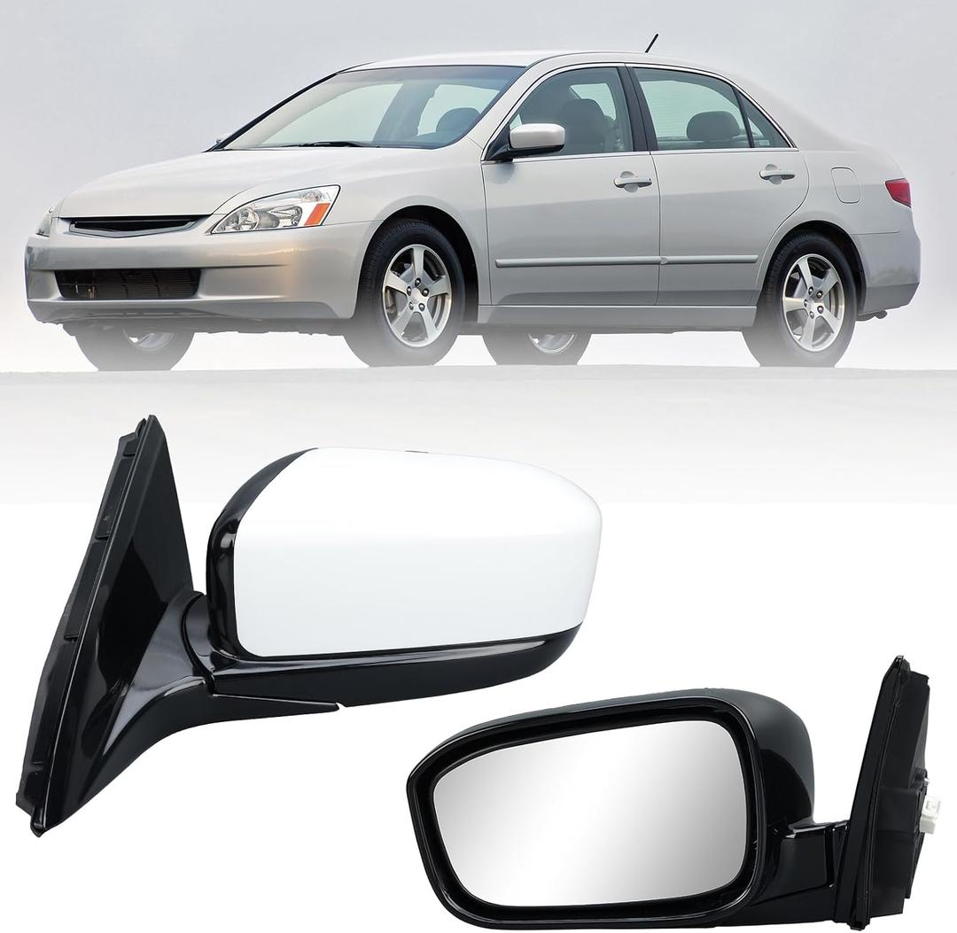 Left Driver Side Mirror Compatible with Honda Accord 2003 2004 2005 2006 2007 Non-Heated Manual Folding Power Glass Door Mirrors Paintable White Partslink #HO1320152