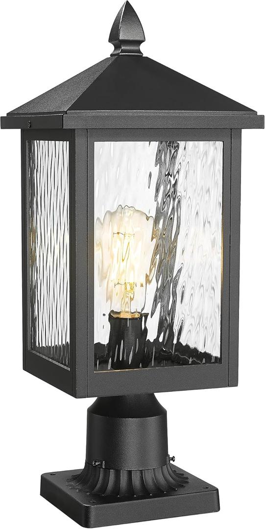 FEMILA Outdoor Post Lights, 19" Aluminum Glass Lamp Posts Outdoor Lighting for Yard Pathway Entrance, 4FYX103P-L BK SW (18.7")