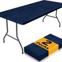 Smiry 2 Pack Rectangle Table Cloth 4 Foot, Waterproof Elastic Fitted Tablecloths, Windproof Washable Polyester Table Cover for Picnic, Camping, Outdoor (Navy & Black, 30"x48")