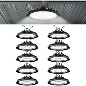 Sunco 10 Pack UFO LED High Bay Light, 150W, 21000 Lumens 5000K 100-277V Dimmable 0-10V, Ultra Bright Commercial Shop Lights for Warehouse, Factory, Workshop, Garage & Barn, Ceiling Mount, UL