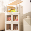 3 Pack Large Capacity Plastic White Storage Bins with Lids-Folding Storage Box with Doors and Wheels, Stackable Storage Cabinet, Pantry Storage, Room Organizer, for Kitchen Living Room (White, XL)