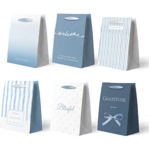 NICROLANDEE Wedding Party Gift Bags - Dusty Blue Gift Bags With Handles 24 PCS, Party Favors Treats Goodies Ribbon Gift Wrapping Bags for Wedding, Something Blue Bridal Shower, Birthday, Bachelorette Party, Baby Shower 8.6x4.7x3.1