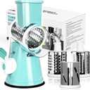 X Home Rotary Cheese Grater for Kitchen, Shredder with 3 Interchangeable Blades, Rotary Grater with Handle and Strong Suction Base, for Vegetables, Fruit, Nuts, Easy to Use and Clean, Blue