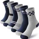 ANTSANG Kids Boys Girls Cotton Crew Socks Youth Teen Athletic Sport Basketball Breathable Soft Socks 6 Pairs(Grey Black Stars, 9-14 Years)