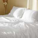 Bedsure 100% Cotton Percale Sheets Queen Size, Queen Sheet Set with Deep Pocket Up to 16 Inches, Breathable & Crirsp Soft, Bedsheet & Pillowcase Sets, 4 Pieces, White