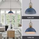 Blue Pendant Lights Kitchen Island Industrial Adjustable Height Vintage Dome Hanging Light Fixtures for Barn, Dining Room 3 Packs