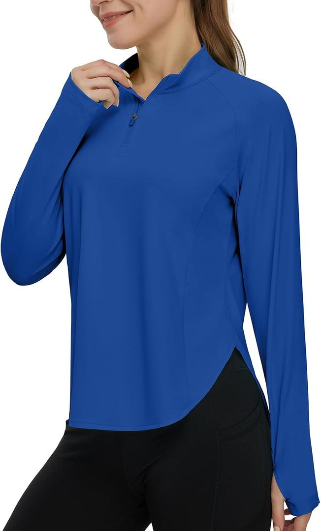 TBMPOY Women's Sun Shirt 1/4 Zipper Long Sleeve UPF 50+ Sun Protection Clothing UV SPF Hiking Outdoor (Blue, L)