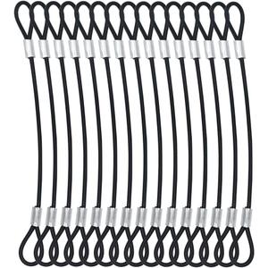 15 pcs 7.9 inch (20cm) 3mm Thickness Galvanized Steel Wire Cable with Loops Vinyl Cover Coated Short Rope Lanyard Lock Safety Tether Chains, Black