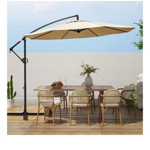 wikiwiki 10ft Patio Umbrellas Offset Outdoor Cantilever Hanging Umbrella w/Infinite Tilt, Fade Resistant Waterproof Recycled Fabric Canopy for Yard, Garden & Deck, Beige