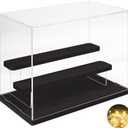 3-Tier Acrylic Display Case for Collectibles Clear Funko POP Figure Display Case with Door, Countertop Minifigure Display Case, Dustproof Small Acrylic Storage Organizer Box with Wooden Base (3-level(12.5x7x10 inch), Black)