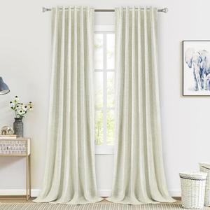 PANGSINNE Natural Linen Blackout Curtains 84 Inch Long - Thermal Insulated 100% Black Out Linen Drapes Room Darkening for Bedroom, Rod Pocket/Back Tab/Clip Rings Ivory Cream (52"W x 84"L (Pack of 2))
