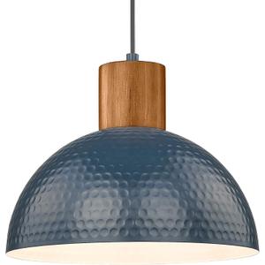 ELYONA Industrial Pendant Light 12" Hammered Metal Dome Hanging Lamp Solid Wood Pendant Light Fixtures for Kitchen Island, Farmhouse, Dining Room, Sink, Bedroom, Hallway, Modern Blue