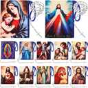 Remuuly 12 Pack Catholic Rosary Pouch With Coin Purse, 4.9'' x 3.5'' Wood Rosary Holder Bag With Zipper, Small Catholic Keepsake Gifts for First Communion Baptism