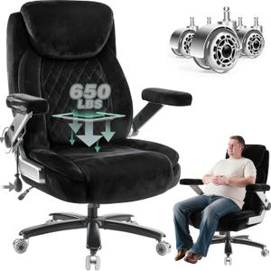650LBS Fabric Heavy Duty Office Chair with 5D Flip Arms,Comfy Big and Tall Executive Office Desk Chair with Pocket Spring Cushion,High Back Computer Chair with Lumbar Support,Dual Rubber Wheel