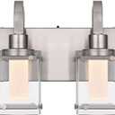 4-Light Brushed Nickel Vanity Light Fixtures, Modern LED Bathroom Wall Lights for Dressing Room, Integrated LED Chips with Frosted Column & Clear Square Glass Shades, Energy Saving Wall Sconce