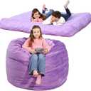 Bmag Giant Bean Bag Chair Bed, 6FT Convertible Bean Bag Chair & Crash Pad, Large Floor Sofa Lazy Chair with Memory Foam, Big Sofa Bed in Bedroom Dorm Room, Removable Washable Cover, Purple