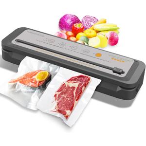 MegaWise Vacuum Sealer Machine - Powerful 80kPa Suction, Built-in Cutter, One-Touch Operation, Includes 10 BPA-Free Bags, Dry & Moist Modes, Keeps Food Fresh 5x Longer (16.14 x 5.59 x 4.02 inches, Silver Grey)