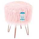 BIRDROCK HOME Pink Faux Fur Vanity Stool Chair - Soft Furry Compact Padded Seat - Vanity, Living Room, Bedroom and Kids Room Chairs - Hair Pin Metal Legs Upholstered Decorative Furniture Foot Rest