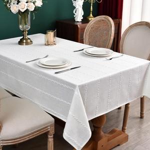 Tablecloth Rectangle Linen Fabric Table Clothes 55x118 Inch - Dining Room Table Cover, Tassels Table Cloth - Easy Care, Farmhouse Kitchen Tablecloth Indoor Outdoor, All Season. (Beige)