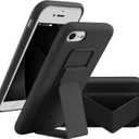 LAUDTEC Silicone Kickstand Case Compatible with iPhone 7/8/SE, Vertical and Horizontal Stand Hand Strap Metal Kickstand Cover, Flexible Soft Liquid Silicone Stand Case for iPhone 7/8/SE (Black)
