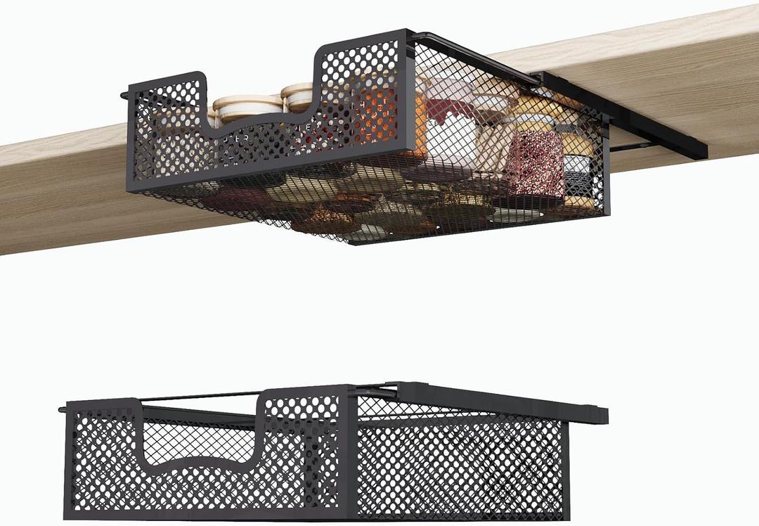 JKsmart 2-Pack Hanging Pullout Drawer Basket, K-Cup Holder Drawer, Coffee Pod Holder For Counter, Wire Basket Attaches to Shelf, Space Saving for Kitchen Counter Pantry Cupboard
