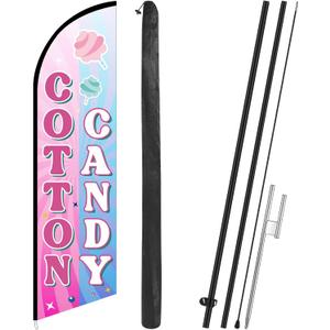 Remagr 11 ft Cotton Candy Feather Flag Swooper Flag Business Cotton Candy Signs Feather Flag Windless Banner Business Advertising Flag with Stainless Flagpole for Store Outdoor Carnivals