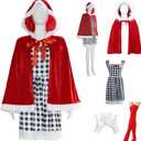Women Christmas Costume Outfit Christmas Party Dress Red Velvet Hooded Cape (XX-Large)