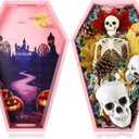 Leinuosen 1 Pack Halloween Wooden Coffin Tray 14" Halloween Charcuterie Board Coffin Serving Trays Wooden Spooky Gothic Home Table Decoration for Party Kitchen Decoration(Pink Horror)