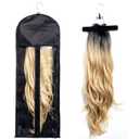 1 Pack Extra Long Hair Extension Holder Wig Storage Bag with Hanger Hairpieces Ponytail Bundles Storage Carrier Case for Store Style Hair Travel Hair Extensions Bag Black Color