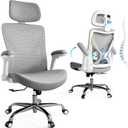 Ergalithic Office Home Ergonomic Desk Chair-Computer X-Shaped Chair Mesh PU Leather with Adjustable Lumbar Support-Executive Chair High Back with Headrest Flip-Up Arms for Long Hours (Grey), 24.8" W X 25.98" D X 47.24" H