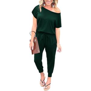 KAY SINN Summer Jumpsuit Rompers Off Shoulder for Women with Pockets Casual Elastic Waist (3X-Large, Green)