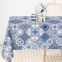 AnyDesign Blue and White Patchwork Tile Tablecloth 60 x 104 Inch Rectangle Modern Table Cover for Home Kitchen Dining Table Decoration Supplies