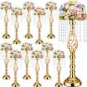 Sieral 12 Pcs Gold Wedding Centerpieces for Table Gold Crystal Flower Stand 19.3 Inch Tall Vase with Chandelier Metal Flower Holders for Wedding Bridal Shower Party Reception Dinner Tabletop Decor