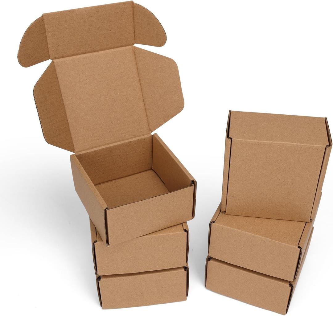 PHAREGE 4x4x2 inch Shipping Boxes 6 Pack Brown, Tab Lock Tuck Top Mailer Boxes for Packaging Small Business, Small Cardboard Gift Boxes for Wrapping Mailing Present