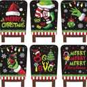 FuWeave 6 Pcs Lime Green Black Christmas Chair Covers Christmas Chair Back Covers Xmas Chair Protector Slipcovers Washable Winter Dining Room Seat Covers for Home Hotel Kitchen Decorations