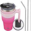 40 oz Tumbler with Handle and 2 Straw 2 Lid, Insulated Water Bottle Stainless Steel Vacuum Cup Reusable Travel Mug, Cherry (Sakura)