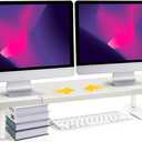 Across-Star Dual-Monitor-Stand-Riser-For-Desk Adjustable Length 32-40 Inch，Large Desktop Computer Monitor Riser For 2 Screens Desk Shelf Organizer Riser Stand For Computer/ Laptop/ PC/ Printer/ TV White