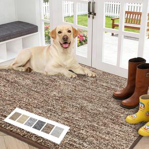 REFETONE Indoor Doormat, Front Door Mat 32"x48" Absorbent Rubber Backing Non Slip Door Mats, Washable Low-Profile Inside Floor Mat Door Rugs for Entryway, Resist Dirt Mud Mat for Dogs, Coffee/Brown