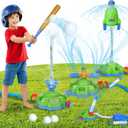 4-in-1 Water Sprinkler Baseball Toys for Kids Yard, Kids Sprinkler Rocket Launcher Outdoor Play, 360° Rotating Water Spray Toy, Summer Backyard Lawn Pool Outside Water Game for Girls Boys Ages 3-12