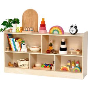 Leeshyah Wooden Toy Shelf for Kids, Montessori Book & Toy Organizer with Open Shelving, 5-Section Customizable Layout for Kids Room, Playroom & Classroom (Natural)